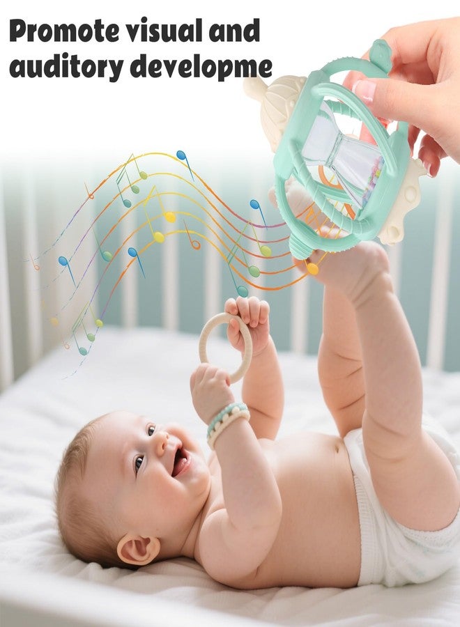 Socub Baby Rattle Teether Toys for 0-12 Months, 2-in-1 Sensory Hand Grasp Shaker with Soft Silicone Teething Ball & Pacifier, BPA Free Chew Toy for 6-12 Months, Newborn Gift for Boys and Girls (Green) - Image 3